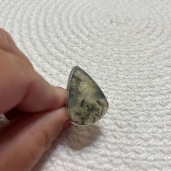 Natural MOSS PREHNITE Handmade Sterling 925 Ring Size 8.5 #491D - Picture 2 of 3